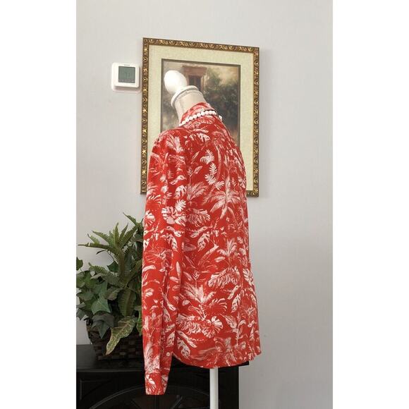 H&M US CA Women Petite Small Vintage Hawaiian Orange Print Bottom Up Shirt - Picture 4 of 13